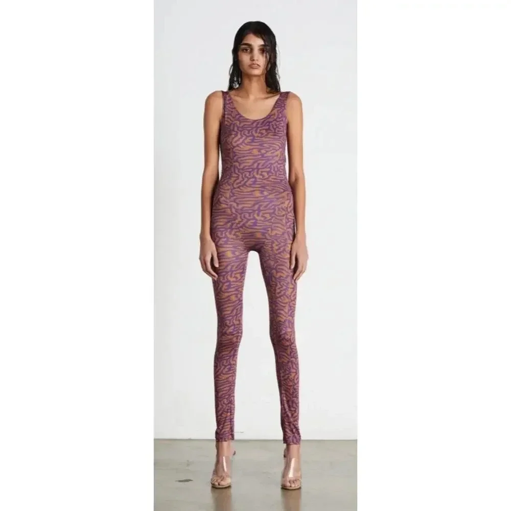 Maisie Wilen Printed Scoop Neck Sleeveless Revenge Body Catsuit Size M